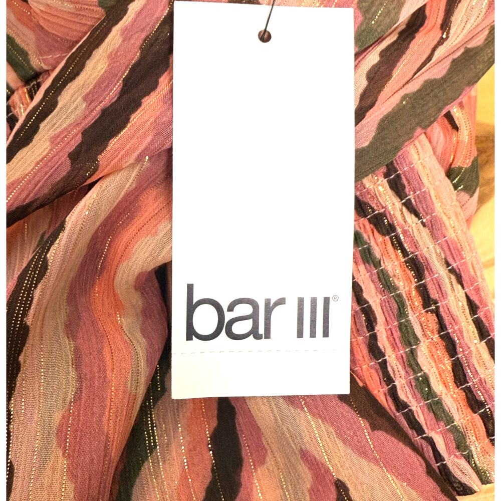 *NWT* BAR III V-Neck Bell Sleeve Ruched Waist Blouse, Pink & Brown. Size: M - Picture 5 of 9